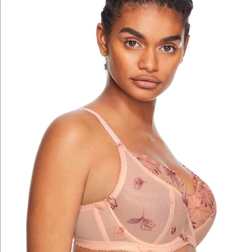Pour Moi Full Cup Purple Pink Lace Embroidered Bra, 32HH UK, 32L USA - Picture 2 of 10